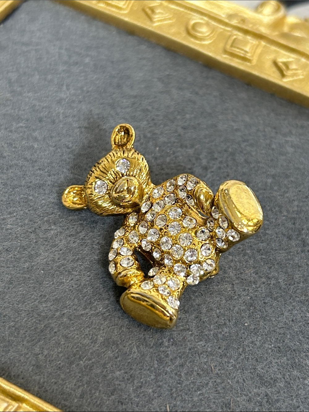 1928 Brand Gold Crystal Teddy Brooch Pin